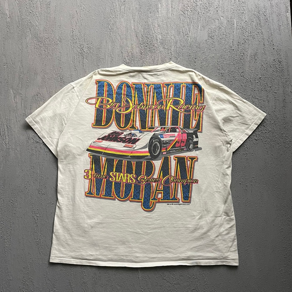 Vintage Donnie Moran Racing Shirt Men Extra Large White 90s 99 Big Johnson